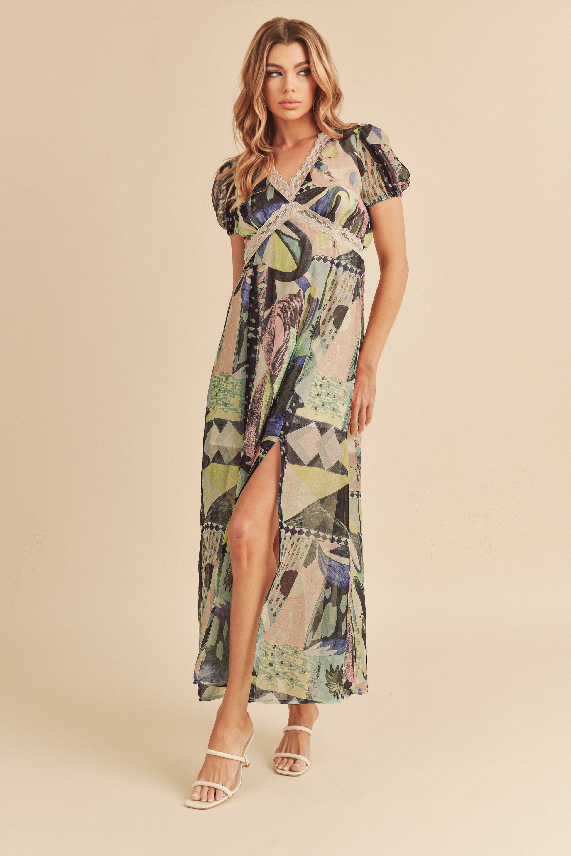 A-to-B Geo Print Lace Maxi