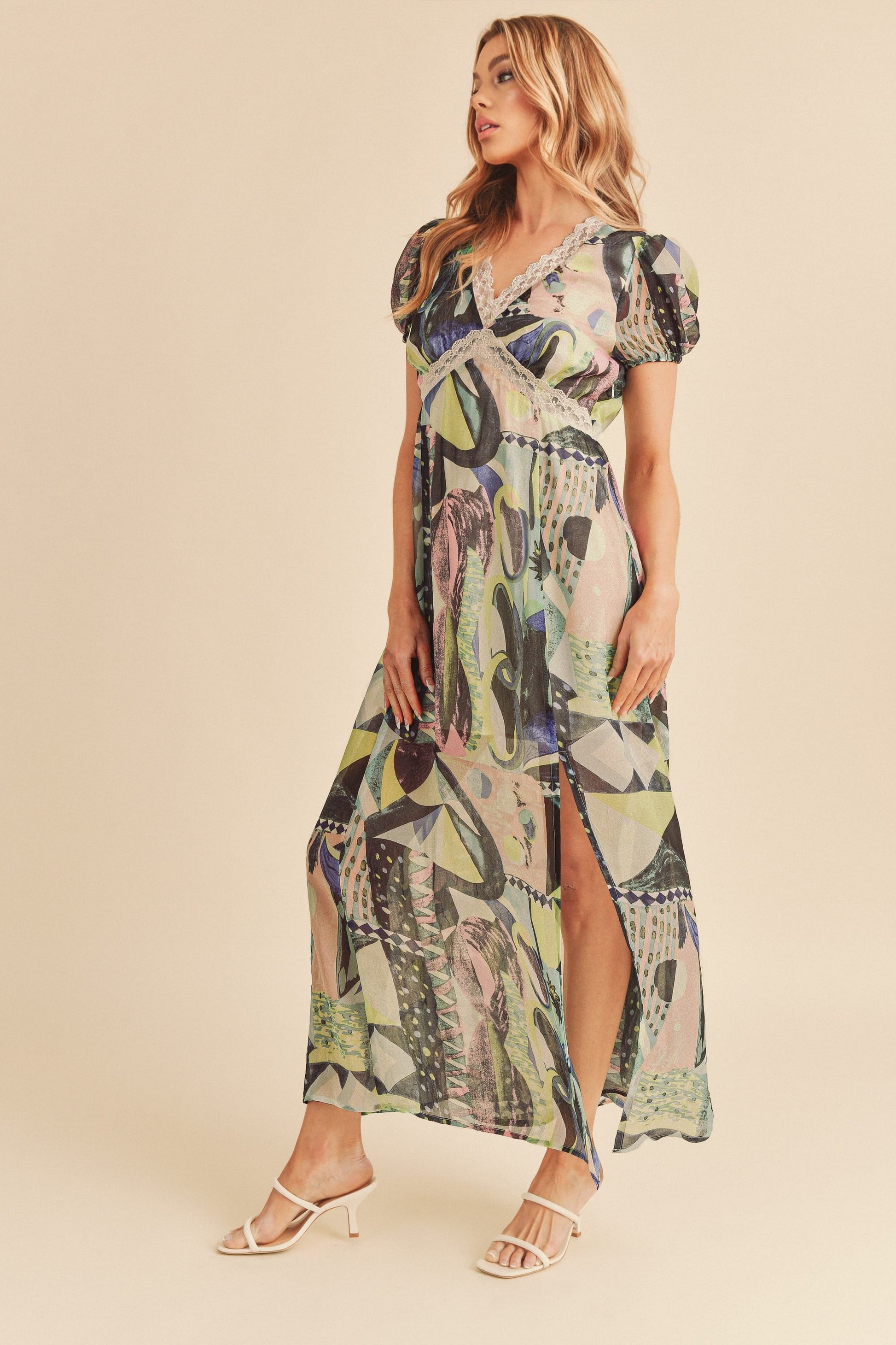 A-to-B Geo Print Lace Maxi