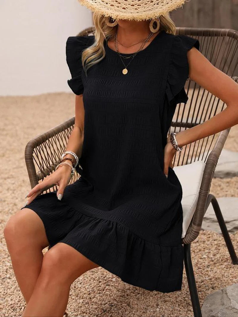 Boho Ruffle Smock Dress with Cut-Out & Butterfly Sleeves