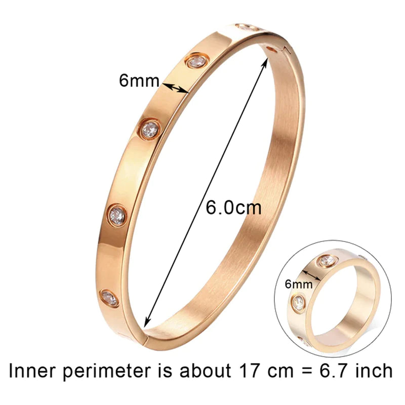 Luxury Crystal Bangle & Ring Set – Stainless Steel