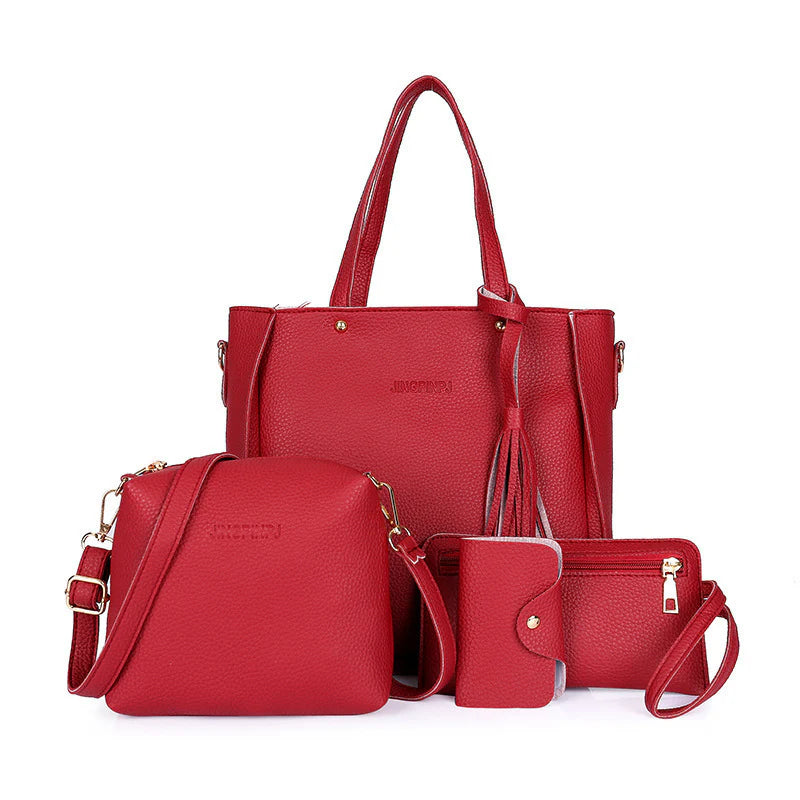 Elegant Tassel Bucket Bag Set – Versatile 4-in-1 Handbag