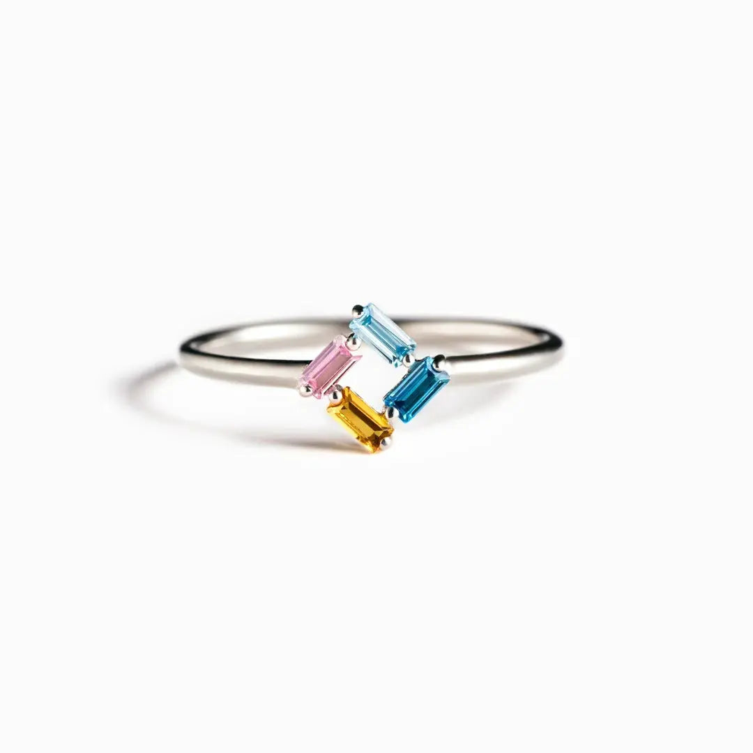 925 Silver Rectangular Birthstone Ring for Women - Elegant Fashion Design with Customizable Diamond Color (Sizes 3-6)