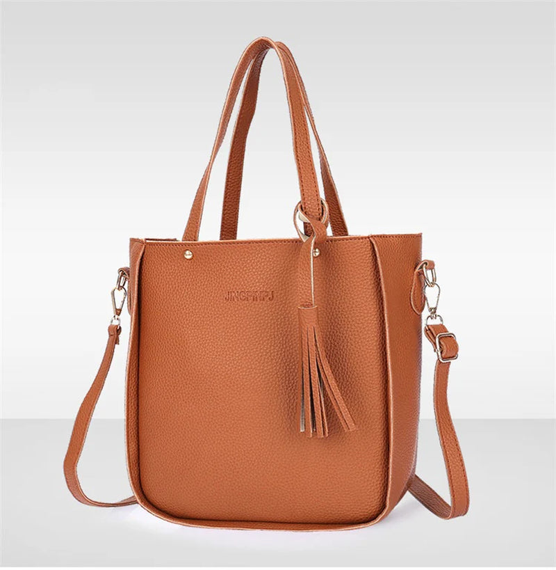 Elegant Tassel Bucket Bag Set – Versatile 4-in-1 Handbag