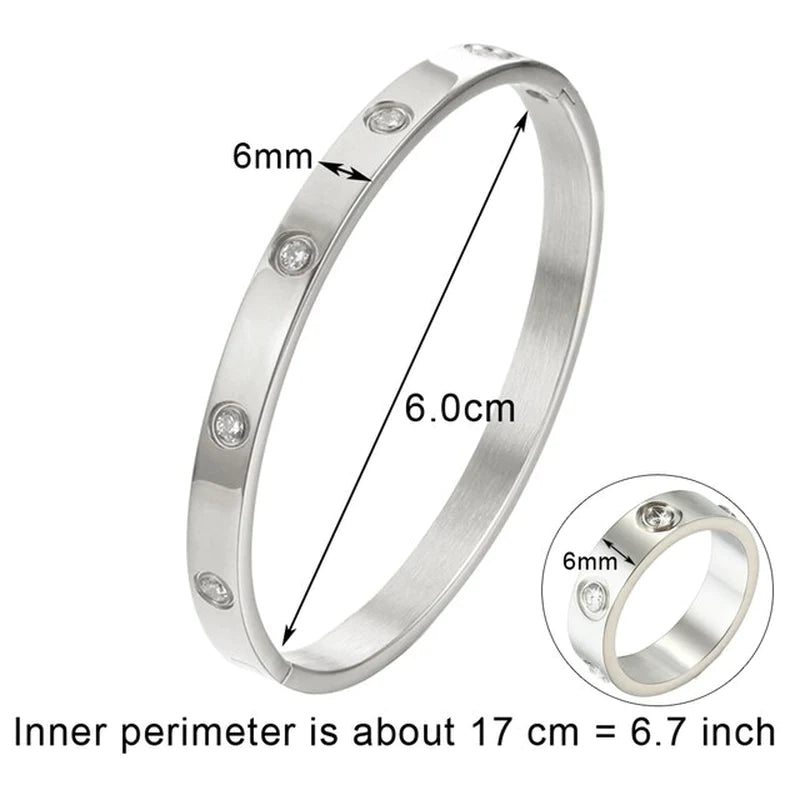 Luxury Crystal Bangle & Ring Set – Stainless Steel