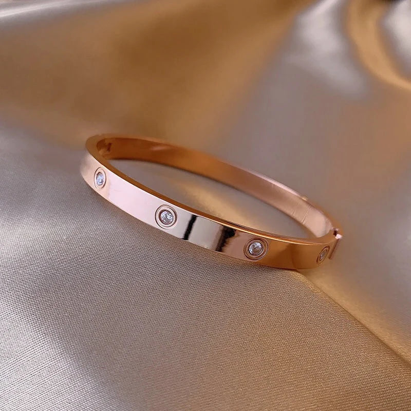 Luxury Crystal Bangle & Ring Set – Stainless Steel