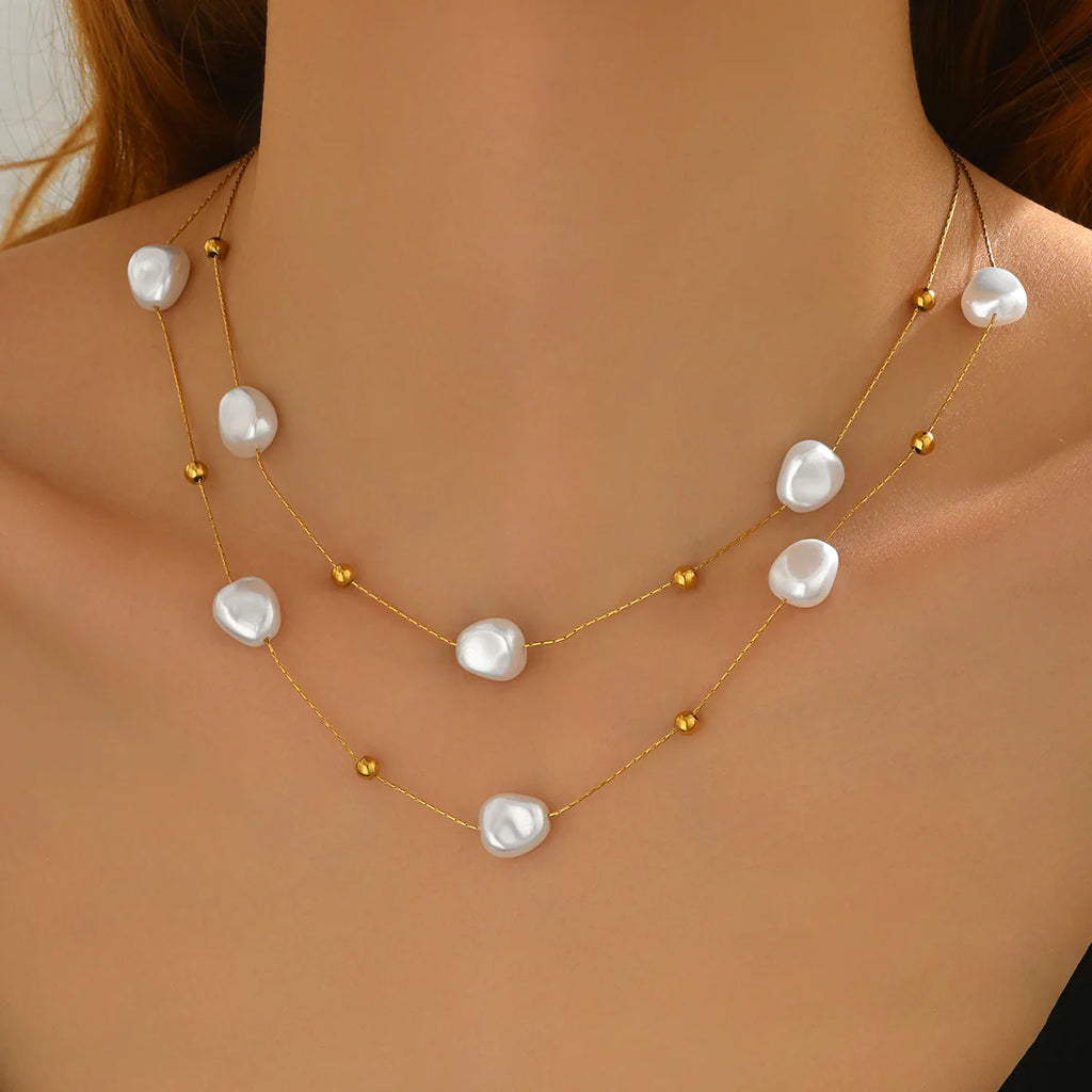 18K Gold Plated Stainless Steel Pearl Necklace