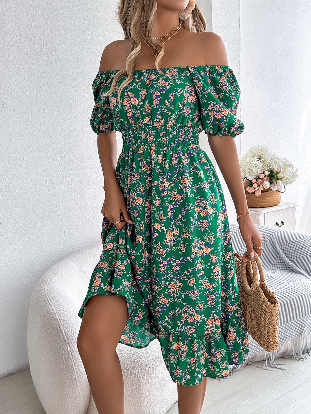Floral Ruffle Dress with Square Neckline – Summer Style
