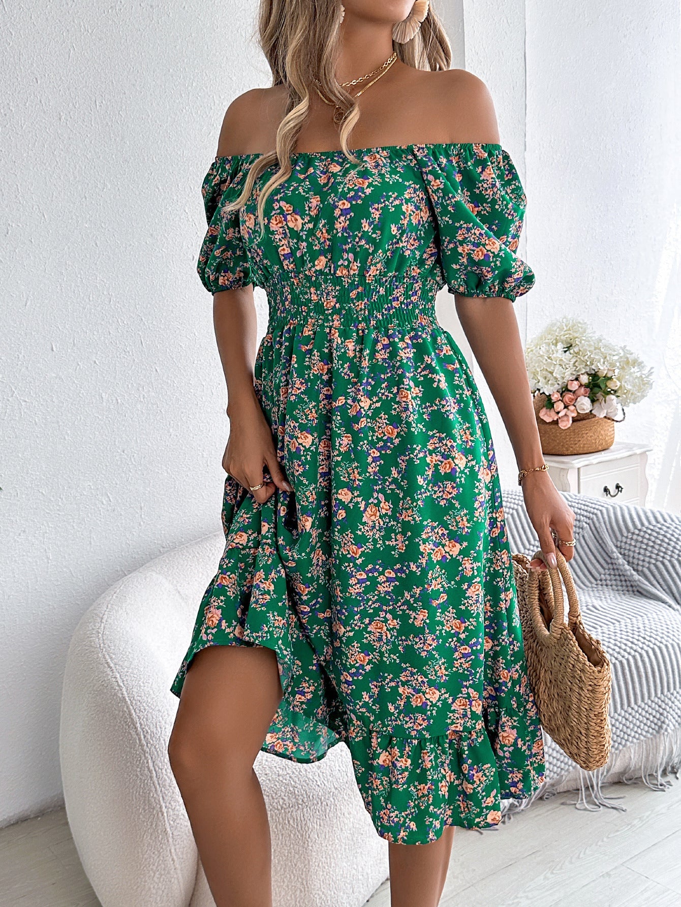 Floral Ruffle Dress with Square Neckline – Summer Style