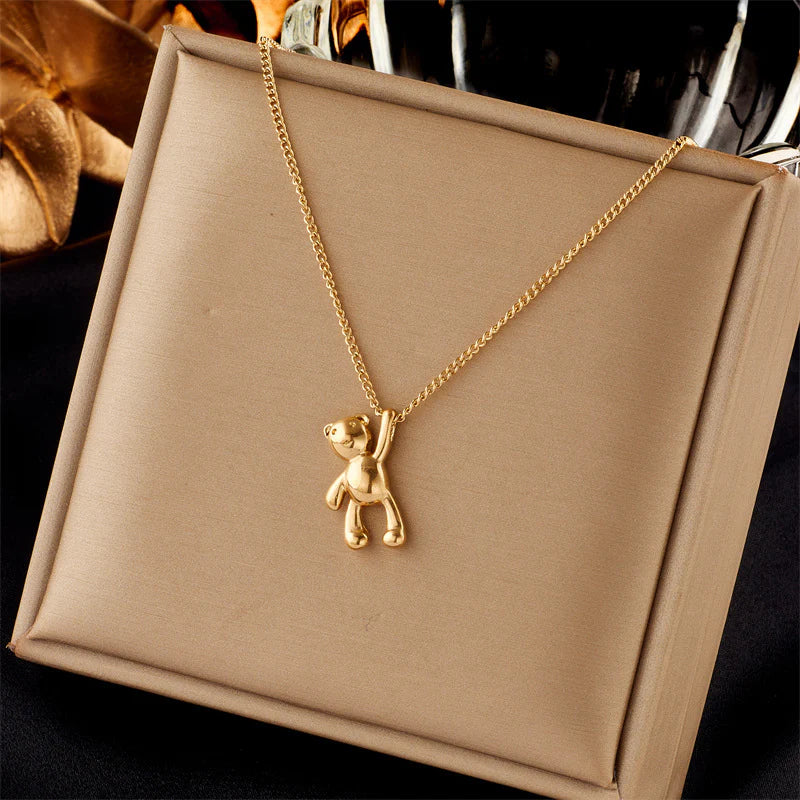 Titanium Steel Cute Cartoon Bear Necklace