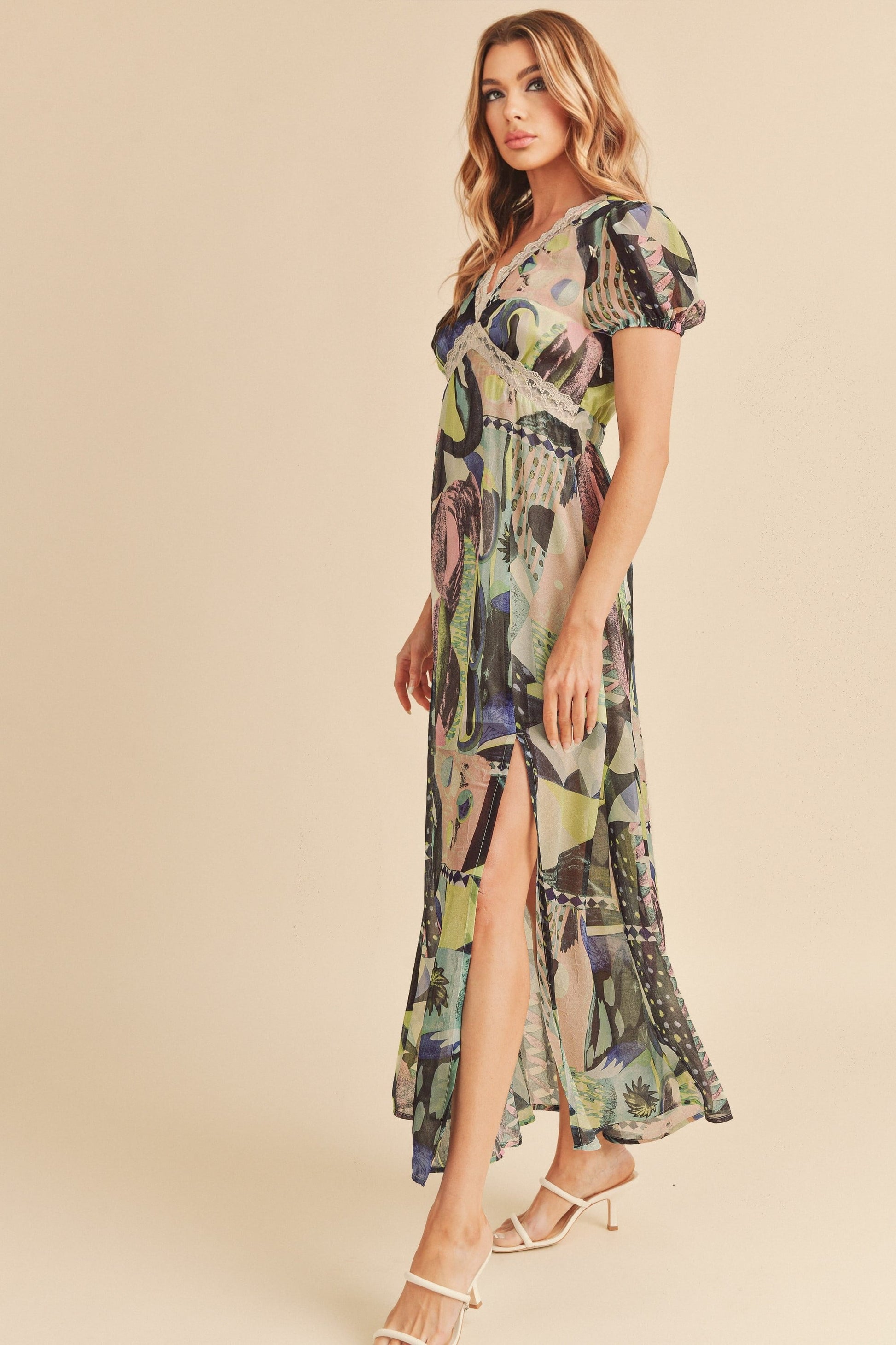 A-to-B Geo Print Lace Maxi