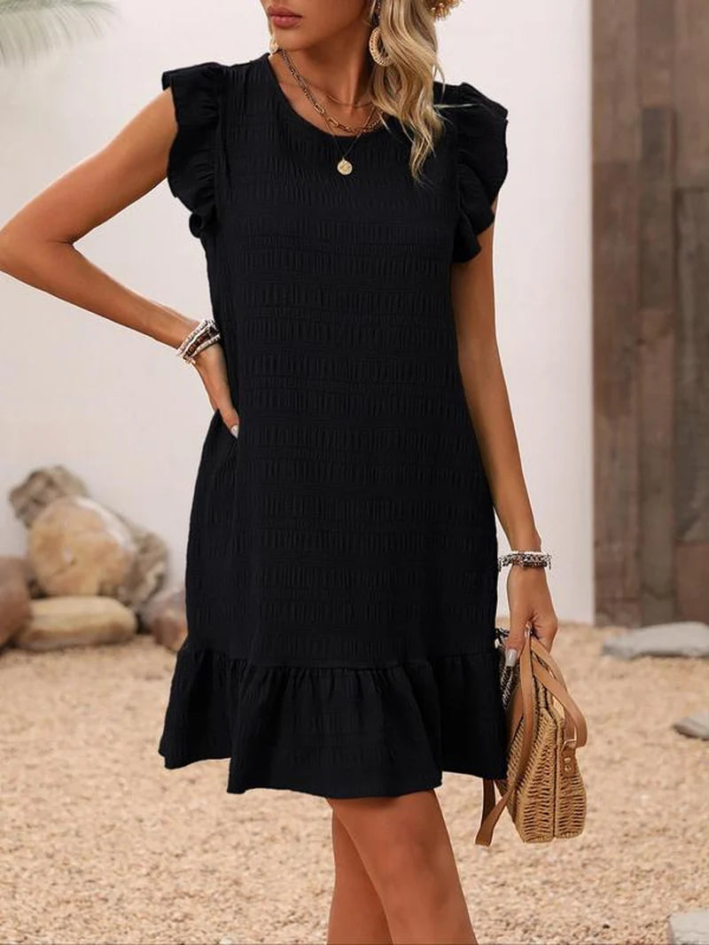Boho Ruffle Smock Dress with Cut-Out & Butterfly Sleeves