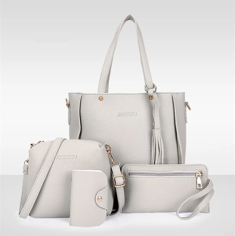Elegant Tassel Bucket Bag Set – Versatile 4-in-1 Handbag