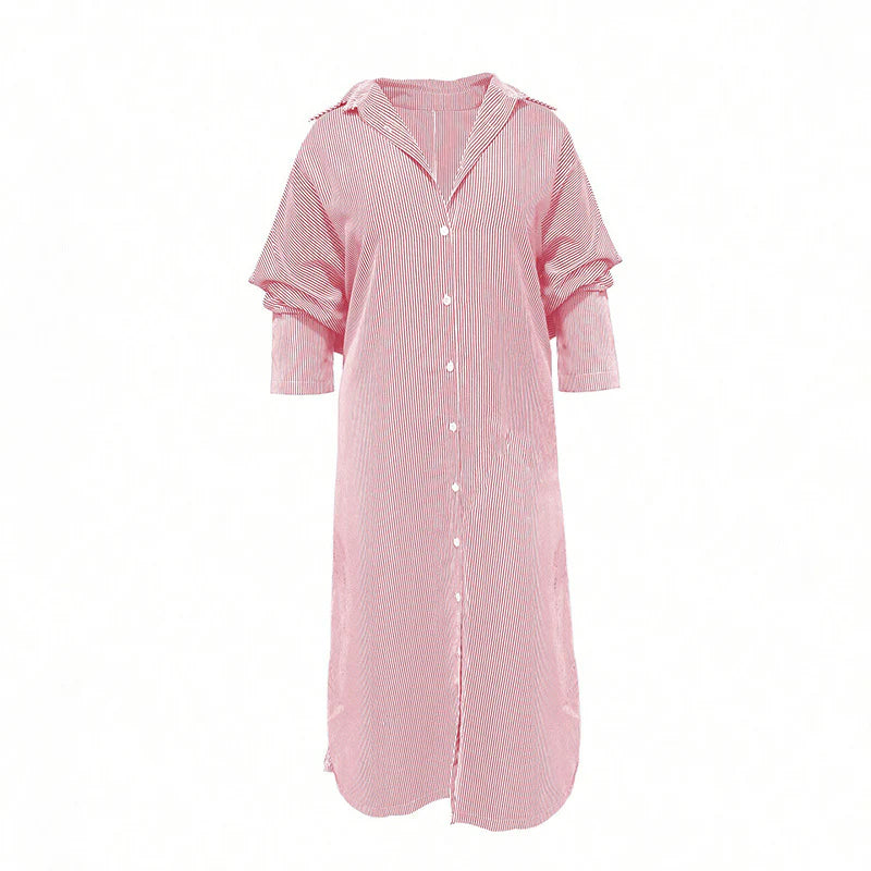 Classic Stripe Casual Button-Down Dress