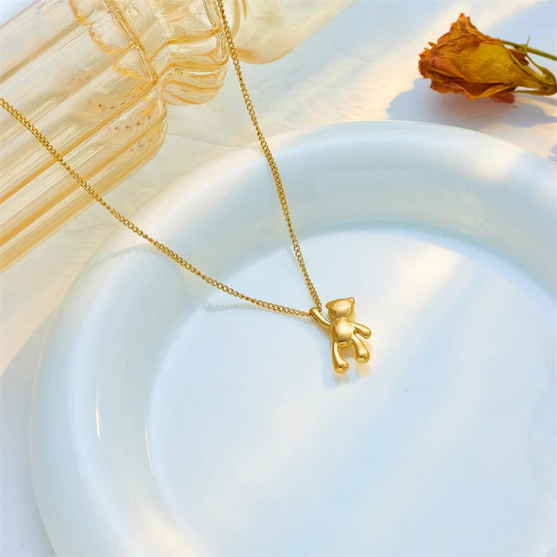 Titanium Steel Cute Cartoon Bear Necklace