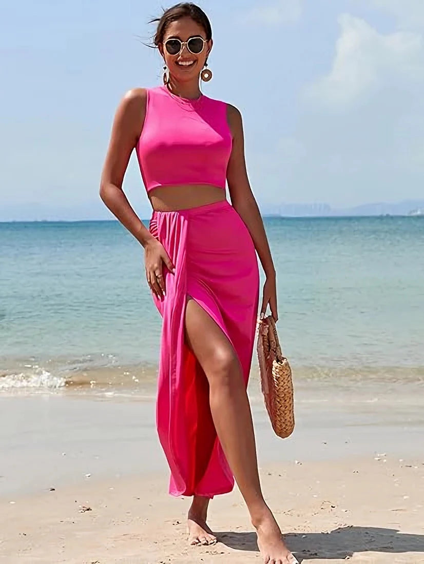 Sleeveless Summer Two-Piece Skirt Set