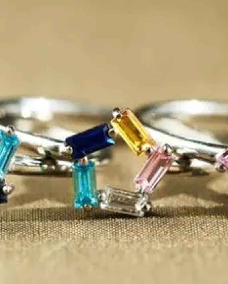 925 Silver Rectangular Birthstone Ring for Women - Elegant Fashion Design with Customizable Diamond Color (Sizes 3-6)