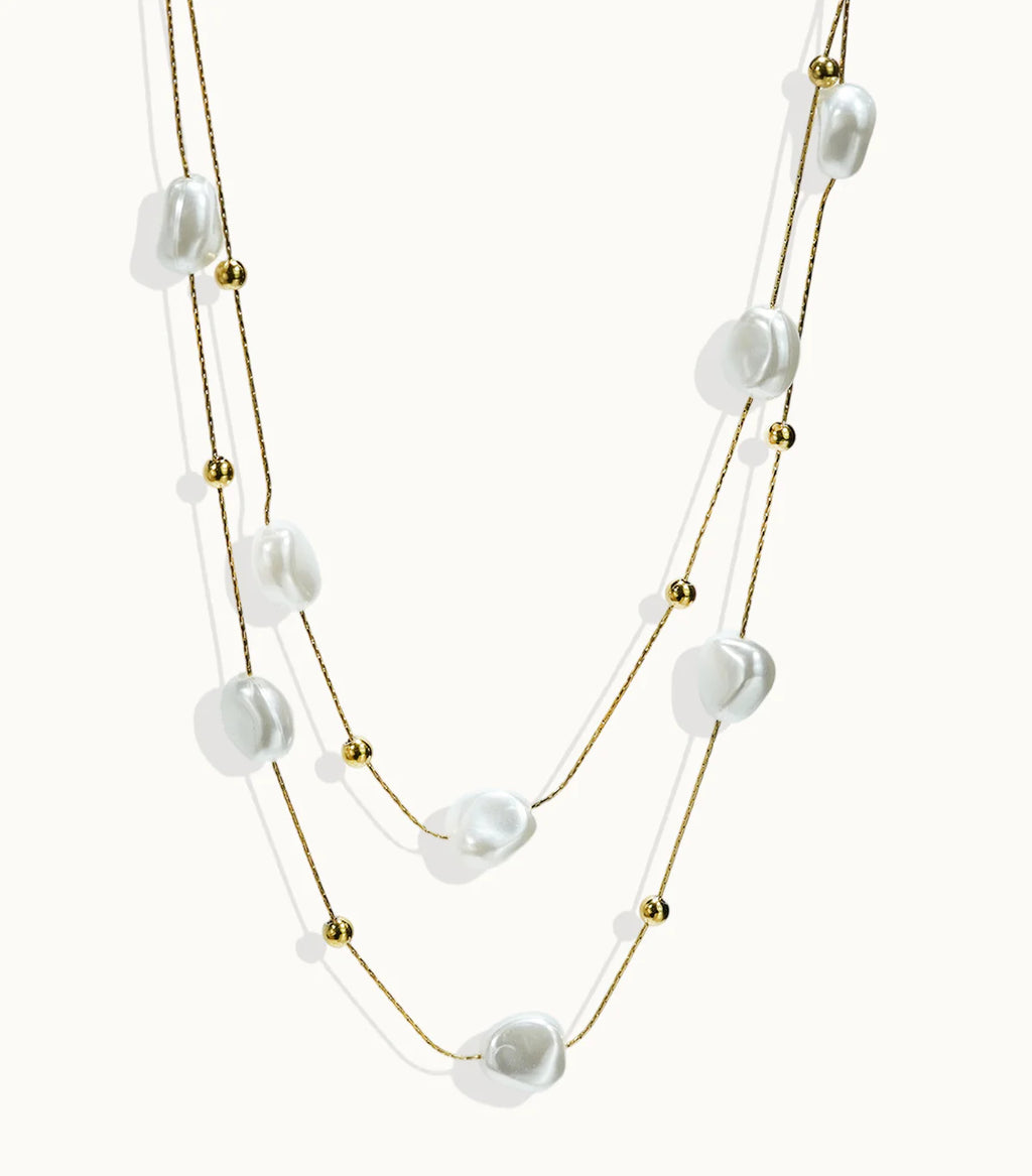18K Gold Plated Stainless Steel Pearl Necklace