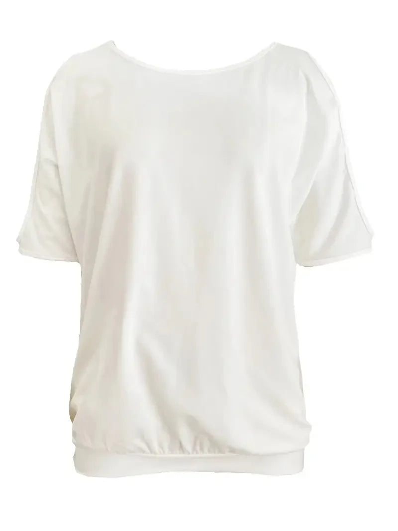 Casual Round Neck Cutout Shoulder Tee