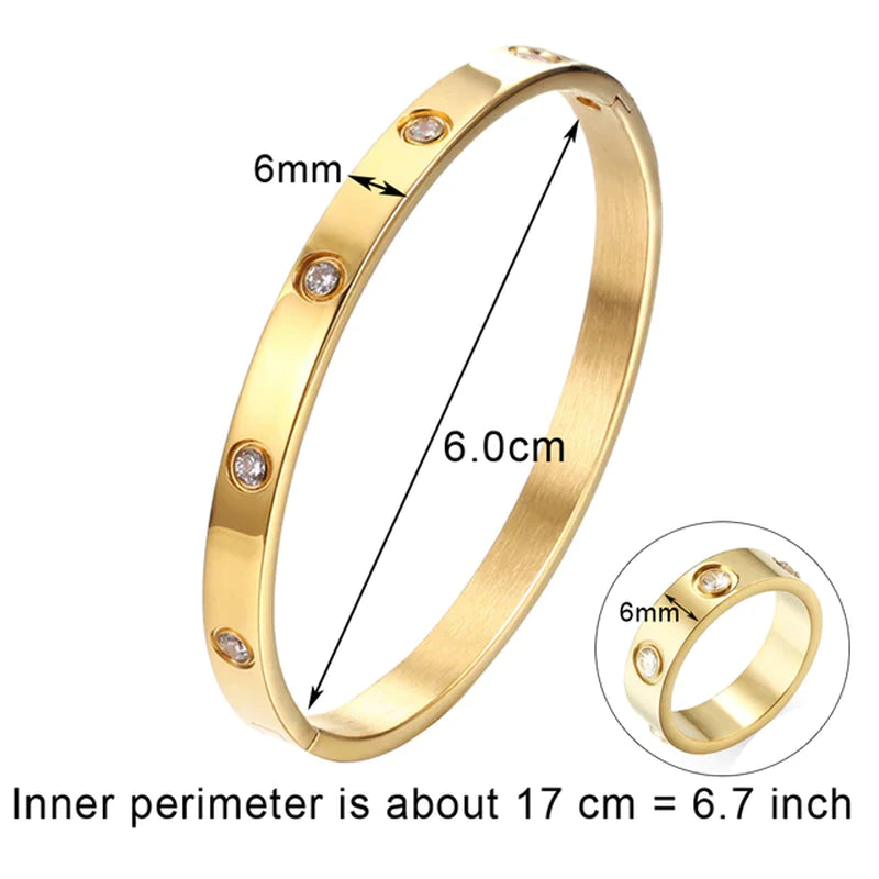 Luxury Crystal Bangle & Ring Set – Stainless Steel