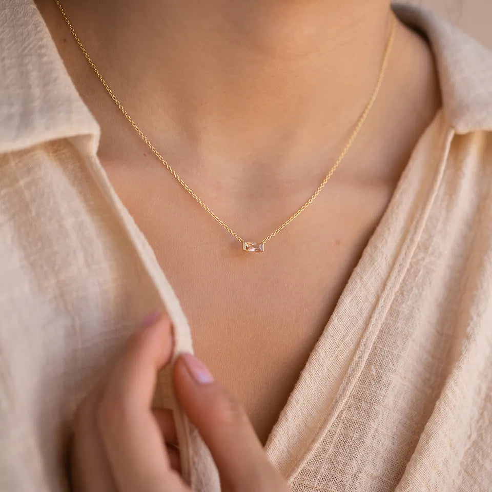 Elegant Baguette CZ Birthstone Pendant