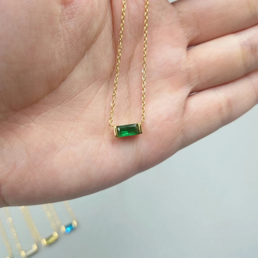Elegant Baguette CZ Birthstone Pendant
