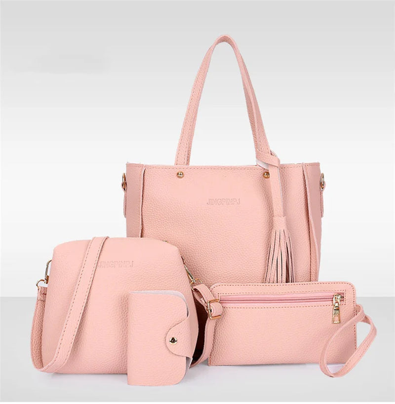 Elegant Tassel Bucket Bag Set – Versatile 4-in-1 Handbag
