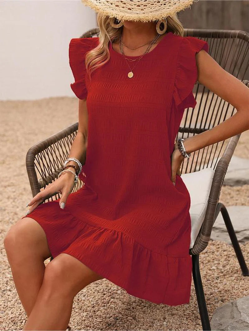 Boho Ruffle Smock Dress with Cut-Out & Butterfly Sleeves
