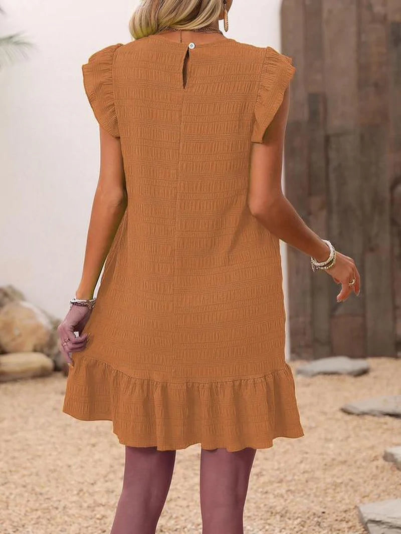 Boho Ruffle Smock Dress with Cut-Out & Butterfly Sleeves
